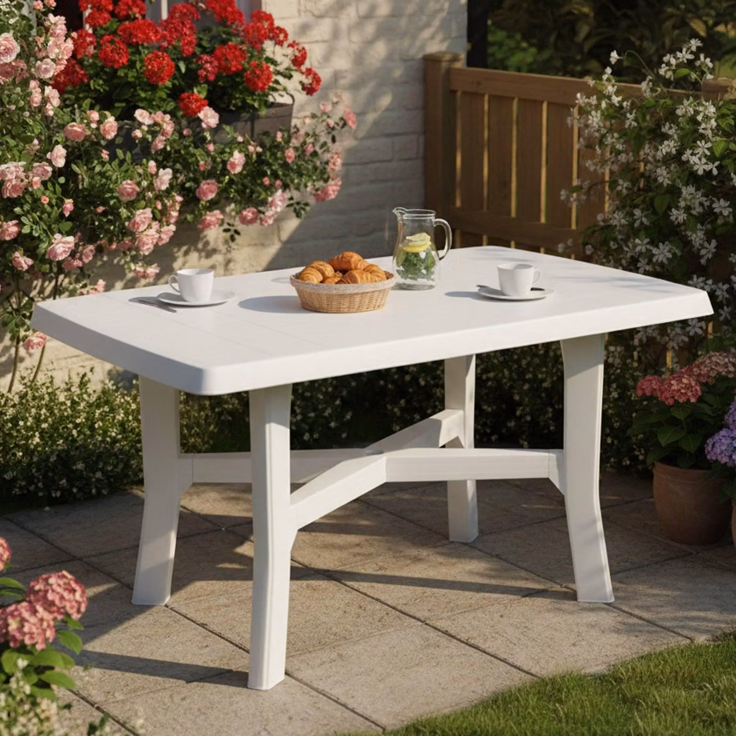 Raspberry - Tavolo da Esterno, 138x88x72h cm Bianco, 6 Posti Italy