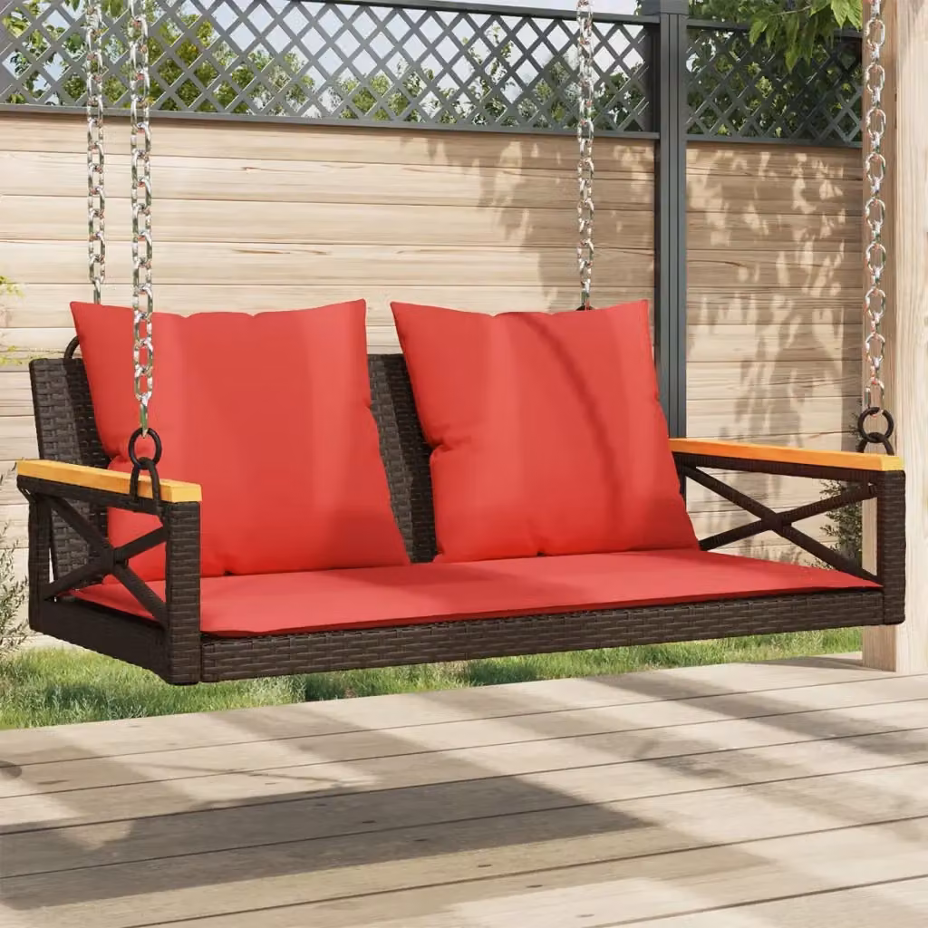 Panchina dondolo da giardino in polyrattan marrone con cuscini L: 109 cm, P: 62 cm, H: 40 cm – 2