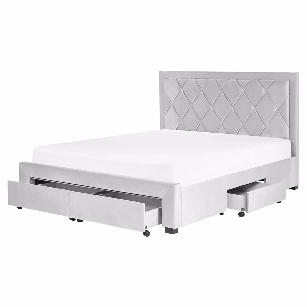 Letto contenitore Glam Design in velluto grigio con cassetti e testiera alta L/P/H: 160 x 200 x 122 cm – 2