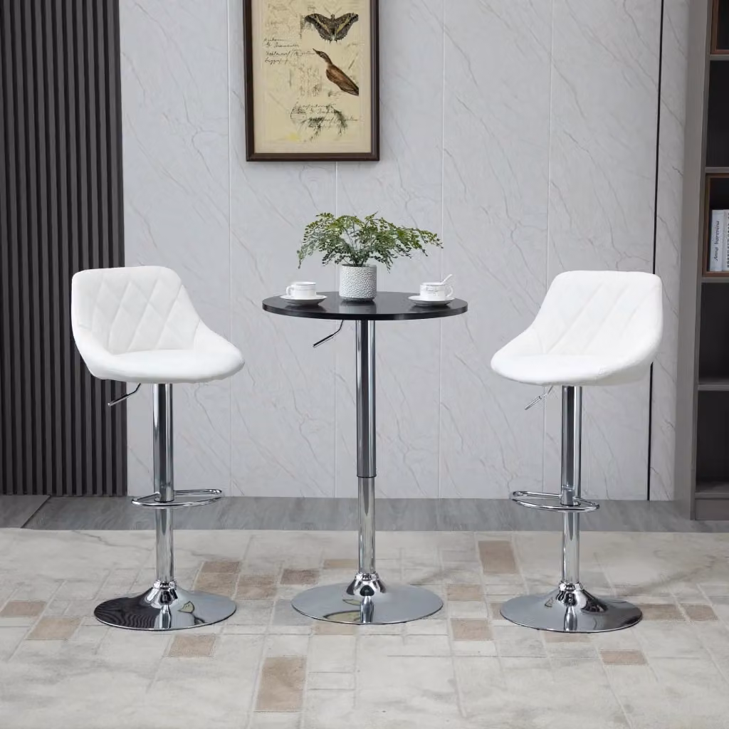 Set di 2 Sgabelli da Bar Easycomfort Bianchi con Seduta in Pelle PU e Base in Metallo, Altezza Regolabile, L/P/H: 46 x 48 x 83-104 cm – 2