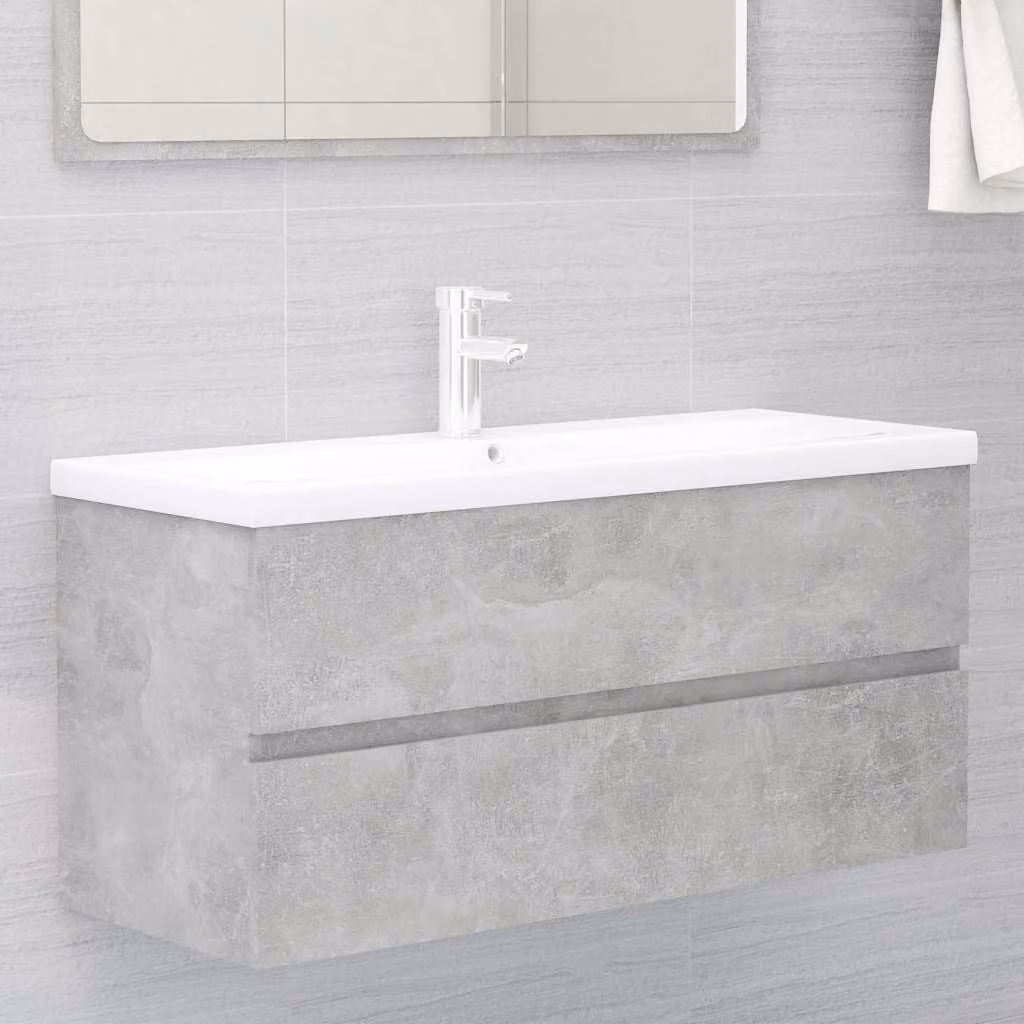 Mobile Lavabo vidaXL Grigio Cemento in Legno e MDF per Bagno, L/P/H: 100 x 38,5 x 45 cm