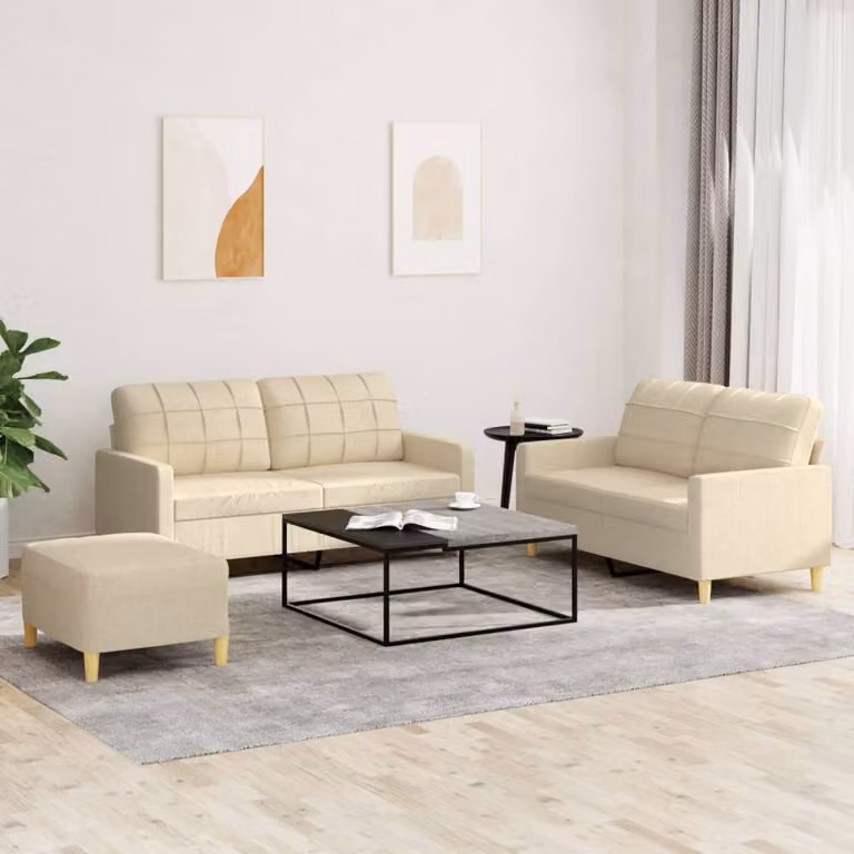 vidaXL Set di Divani 3 pz Moderno in Tessuto Beige con Cuscini