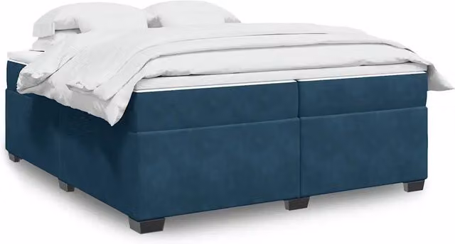 Letto Ibrido con Materasso vidaXL in Velluto Blu e Bianco con Struttura in Legno di Pino L/P: 200 x 200 cm