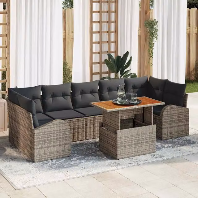 Set Divano da Giardino 8 pz Grigio Poly Rattan 3358288
