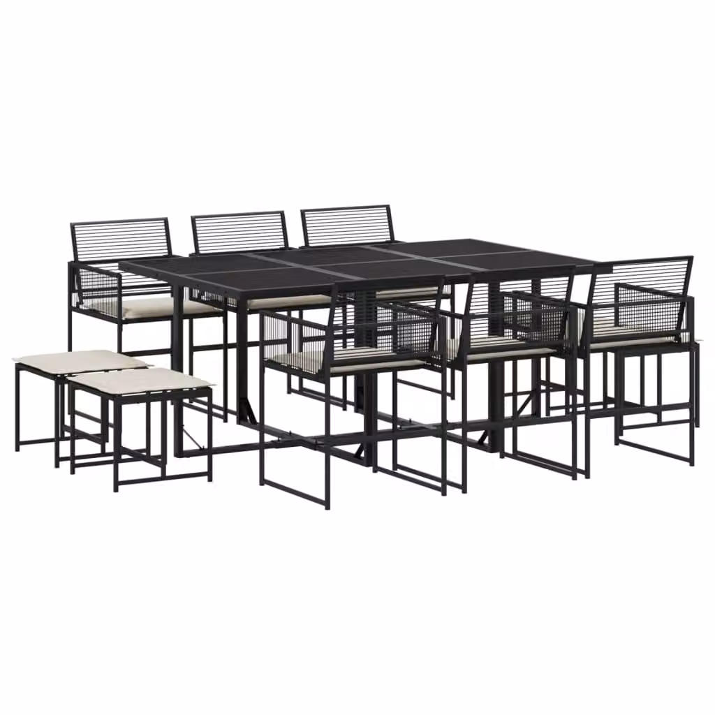 Set da Pranzo da Giardino 11 pz con Cuscini in Polyrattan Nero