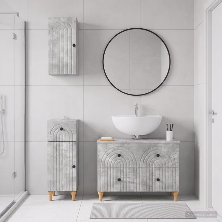 Set di 3 armadietti da bagno vidaXL ALKMAAR in MDF Grigio, design minimalista con pensili e mobile lavabo