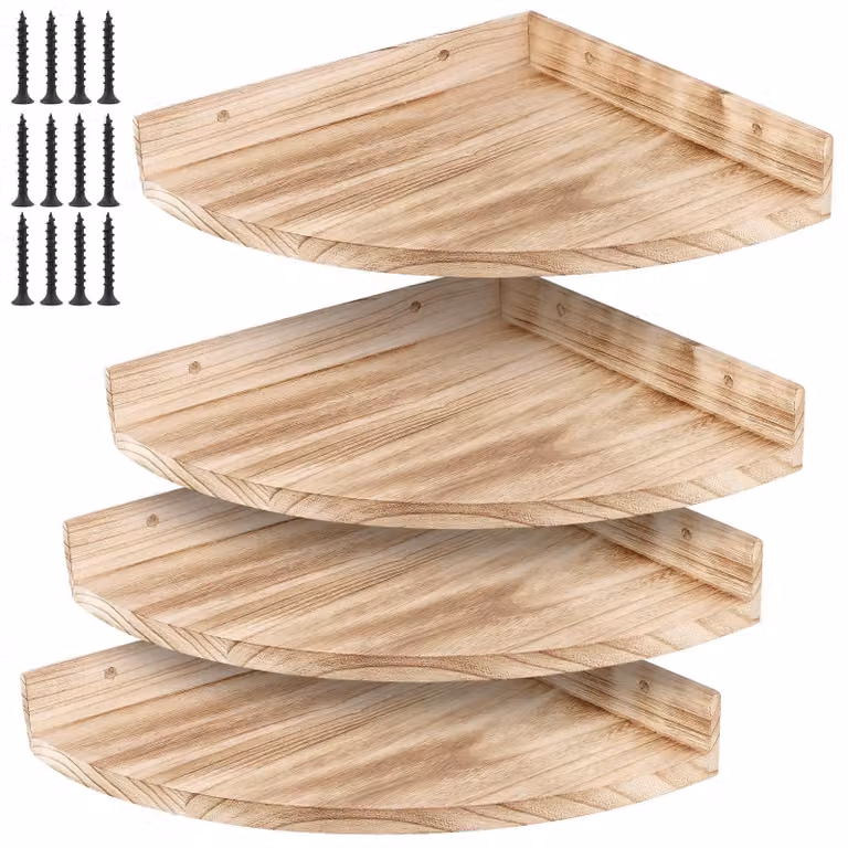 Set di 4 mensole angolari in legno, da montare a parete