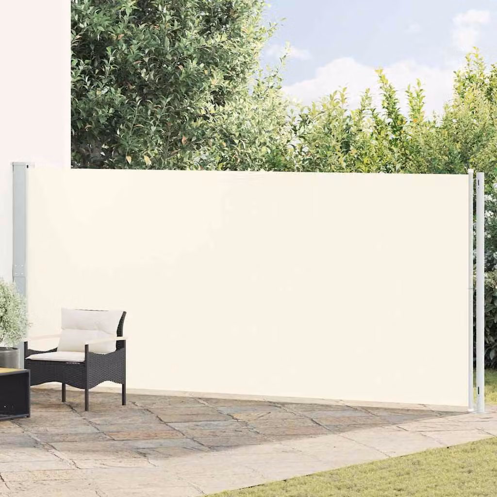 Tenda da Sole Laterale Retrattile vidaXL per Patio in Poliestere e Acciaio, Colore Beige, L: 614 cm, H: 180 cm