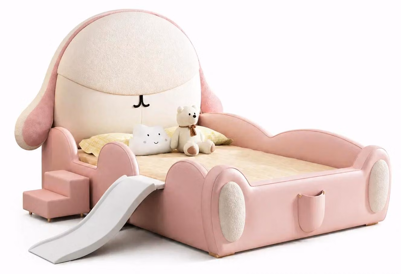 Letto per bambini Rosa Kinderbett a forma di coniglietto, con scivolo e scaletta, ideale per bambine