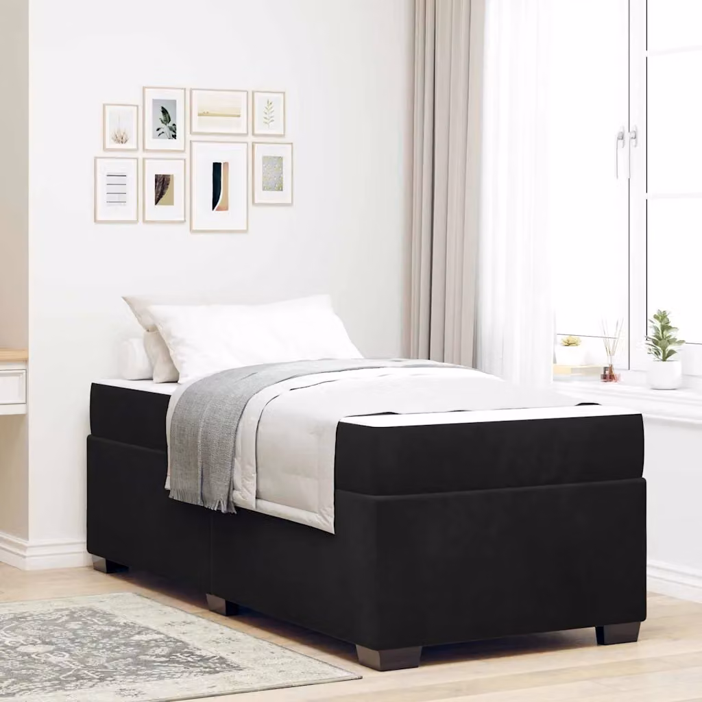 Letto con struttura imbottita in tessuto e materasso a molle vidaXL, colore nero, L/P: 80 x 200 cm – 1