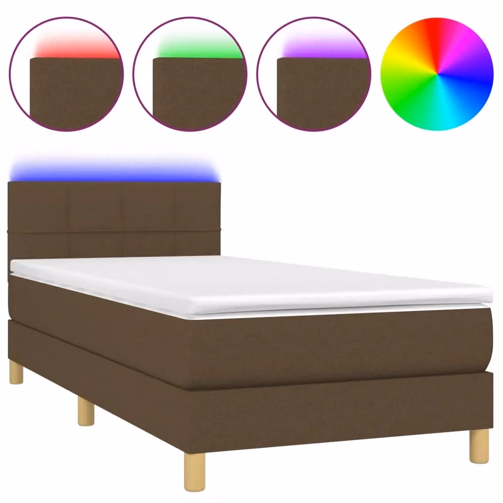 Letto con Materasso a Molle e Illuminazione LED vidaXL in Tessuto Marrone e Bianco L/P/H: 80 x 200 x 78 cm – 2