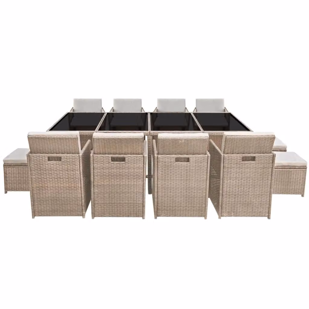 Set di mobili da giardino da esterno HELLOSHOP26 in rattan e vetro, composto da 13 pezzi con cuscini, colore beige – 2