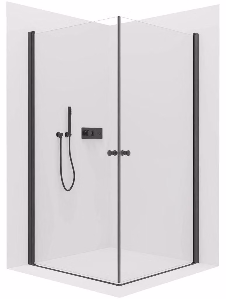 CERANO - Box doccia Antelo Duo L/P - 6 mm - nero opaco, vetro trasparente - 120x90x190 cm - girevole