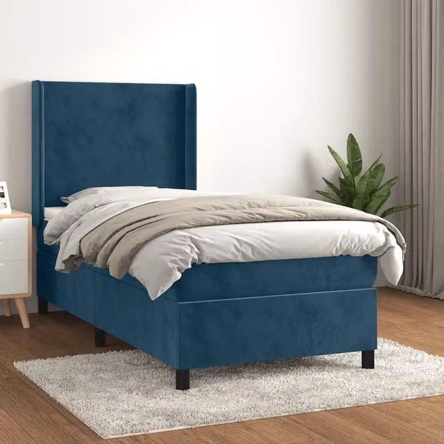 Letto Ibrido con Giroletto a Molle e Materasso vidaXL in Velluto Blu e Bianco L/P/H: 90 x 200 x 45 cm – 1
