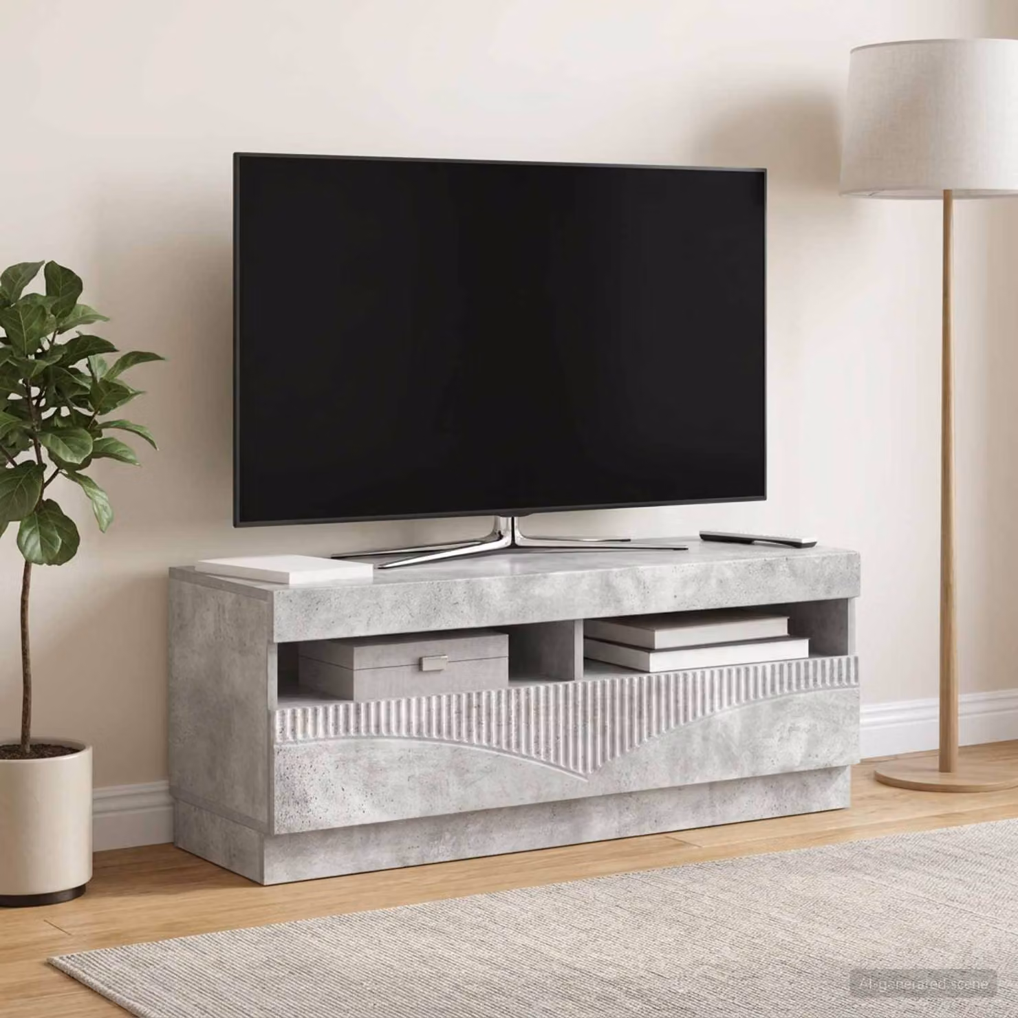 Mobile TV LED vidaXL moderno in legno ingegnerizzato e grigio cemento con illuminazione integrata