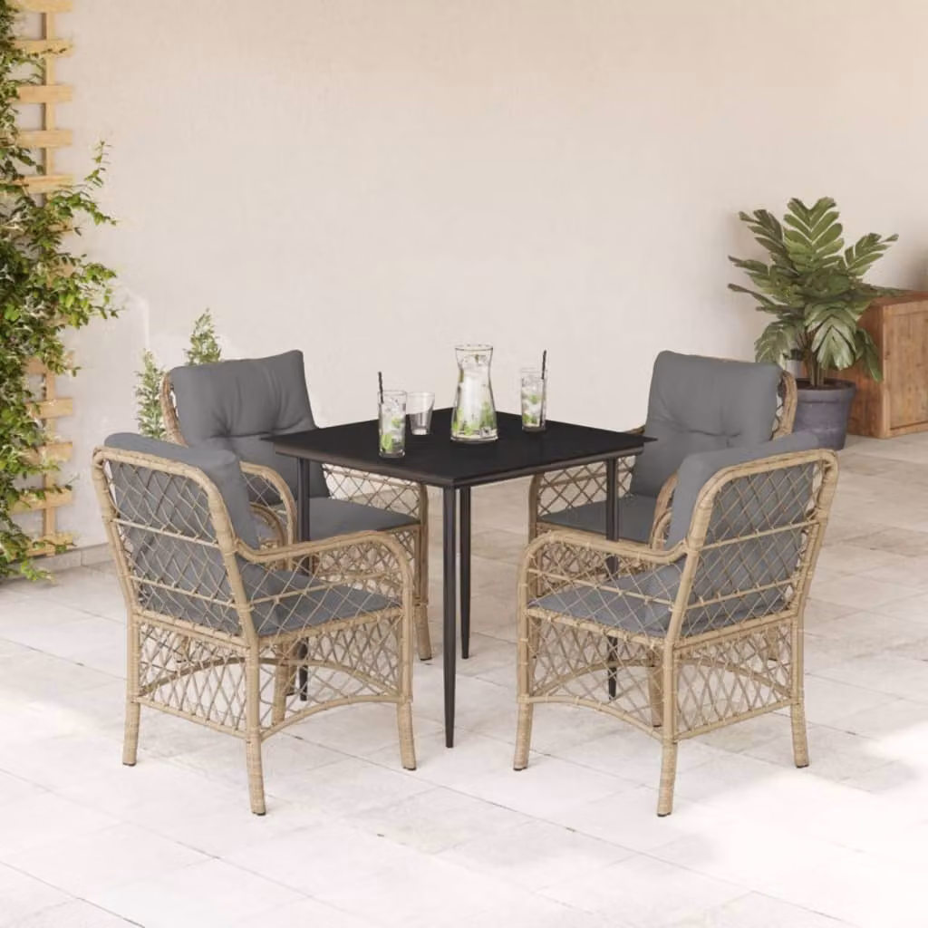 Maison Exclusive - Set Pranzo da Giardino 5 pz con Cuscini Beige Misto Polyrattan