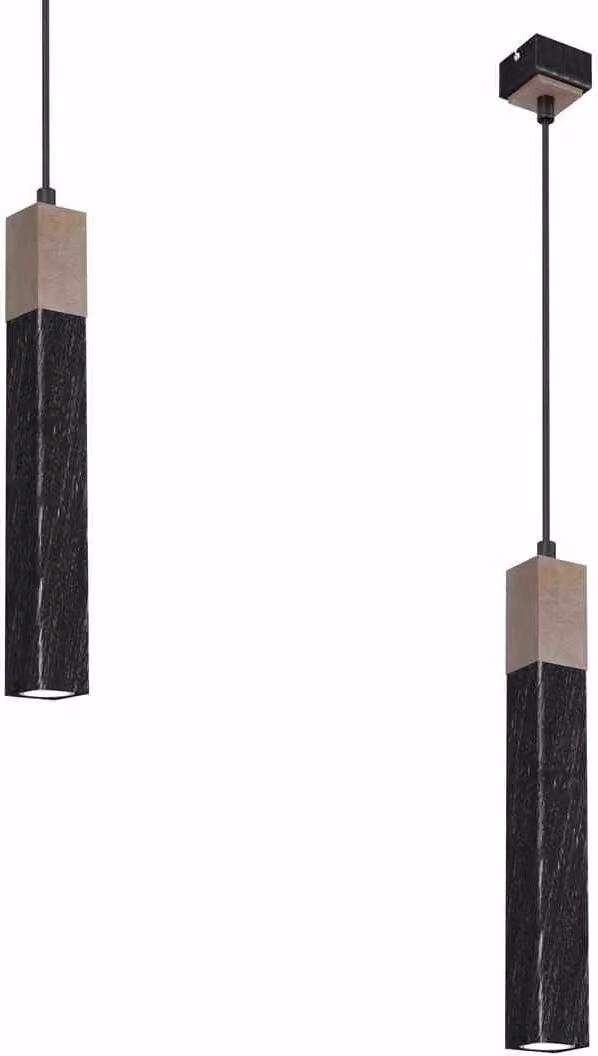 Lampada a sospensione Milagro, finitura nera spazzolata, legno patinato, 1 attacco mini GU10