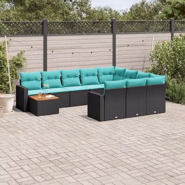 Set Divani da Giardino 11 pz con Cuscini in Polyrattan Nero 3256638