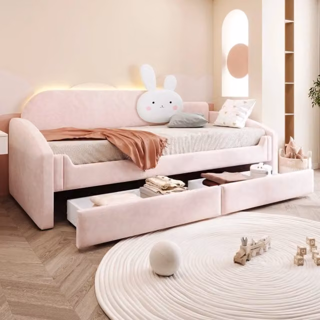 letto imbottito velluto rosa 90 x 200 cm