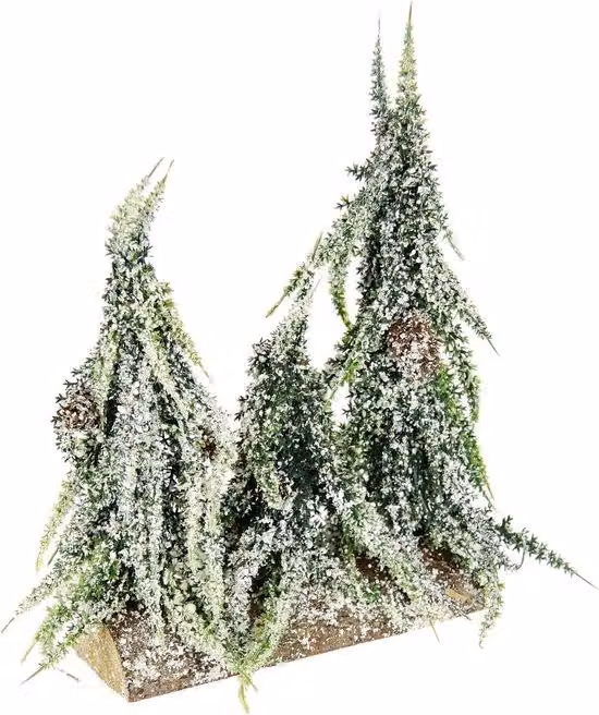 Mini luci natalizie per l'albero con base in legno e neve artificiale