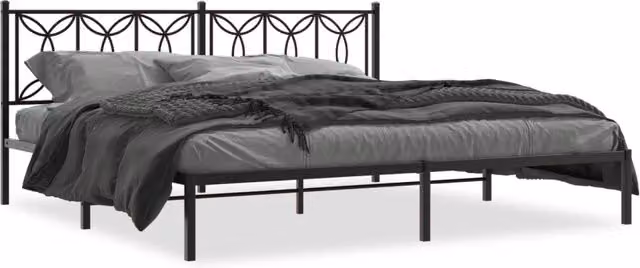 Letto matrimoniale con testiera in metallo nero opaco L: 193 cm, P: 203 cm