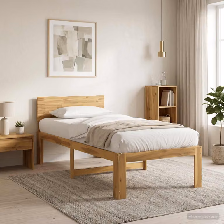 Letto Singolo con Testiera vidaXL ROSTOCK in Legno di Acacia Bianco L/P/H: 100 x 200 x 140 cm