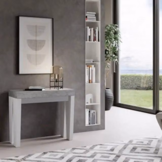 Consolle allungabile 90x40/300 cm Spimbo Mix piano cemento - struttura bianco frassino