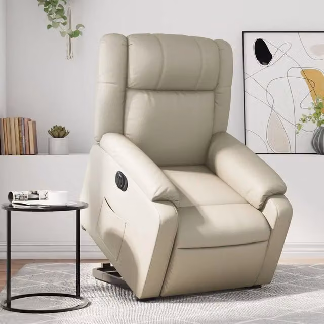 Poltrona Alzapersona Reclinabile vidaXL in Similpelle Beige con Assistenza Elettrica per Senior