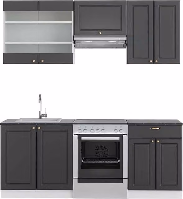 Cucina componibile moderna Vicco Fame-Line Antracite, Oro e Bianco, L: 200 cm – 1