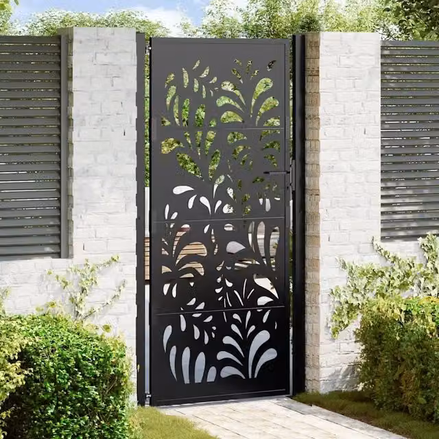 Cancello singolo da giardino vidaXL in acciaio nero con design ondulato L: 110 cm, H: 205 cm, P: 10 cm