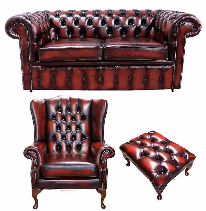 Chesterfield Sofagarnitur Leder Sofa Couch Garnitur Polster Ohrensessel