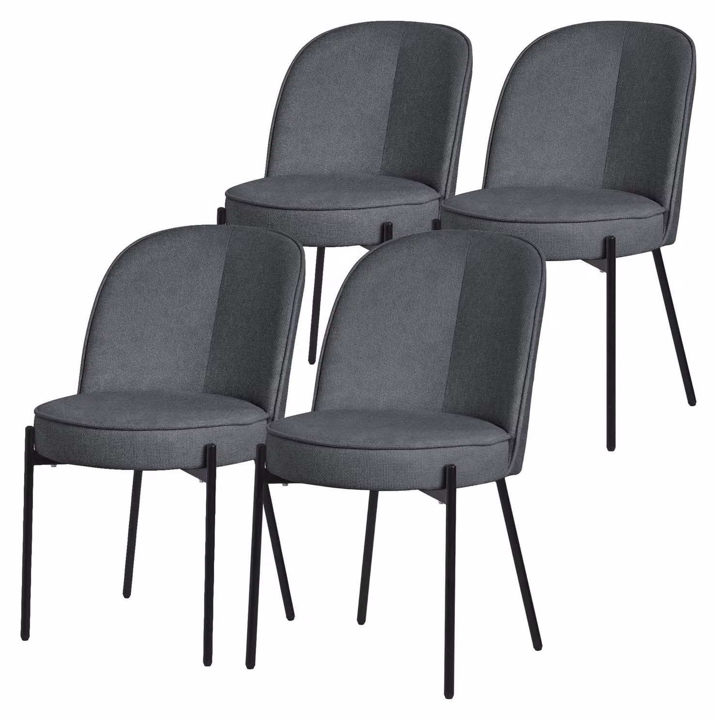 Set di 4 sedie rotonde per sala da pranzo, in poliestere, colore antracite, con gambe in metallo