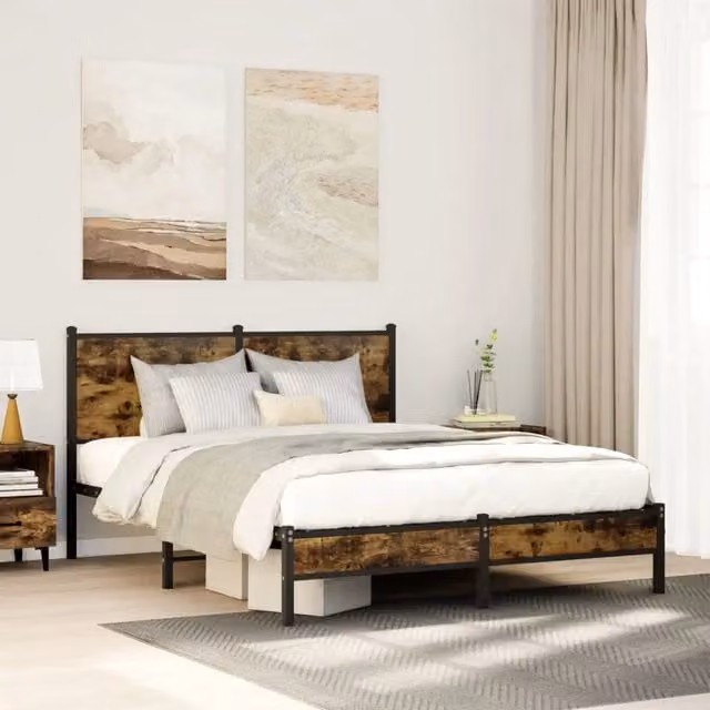 Struttura Letto Design Mania in Metallo e Rovere Fumo L: 150 cm, P: 200 cm, H: 93 cm