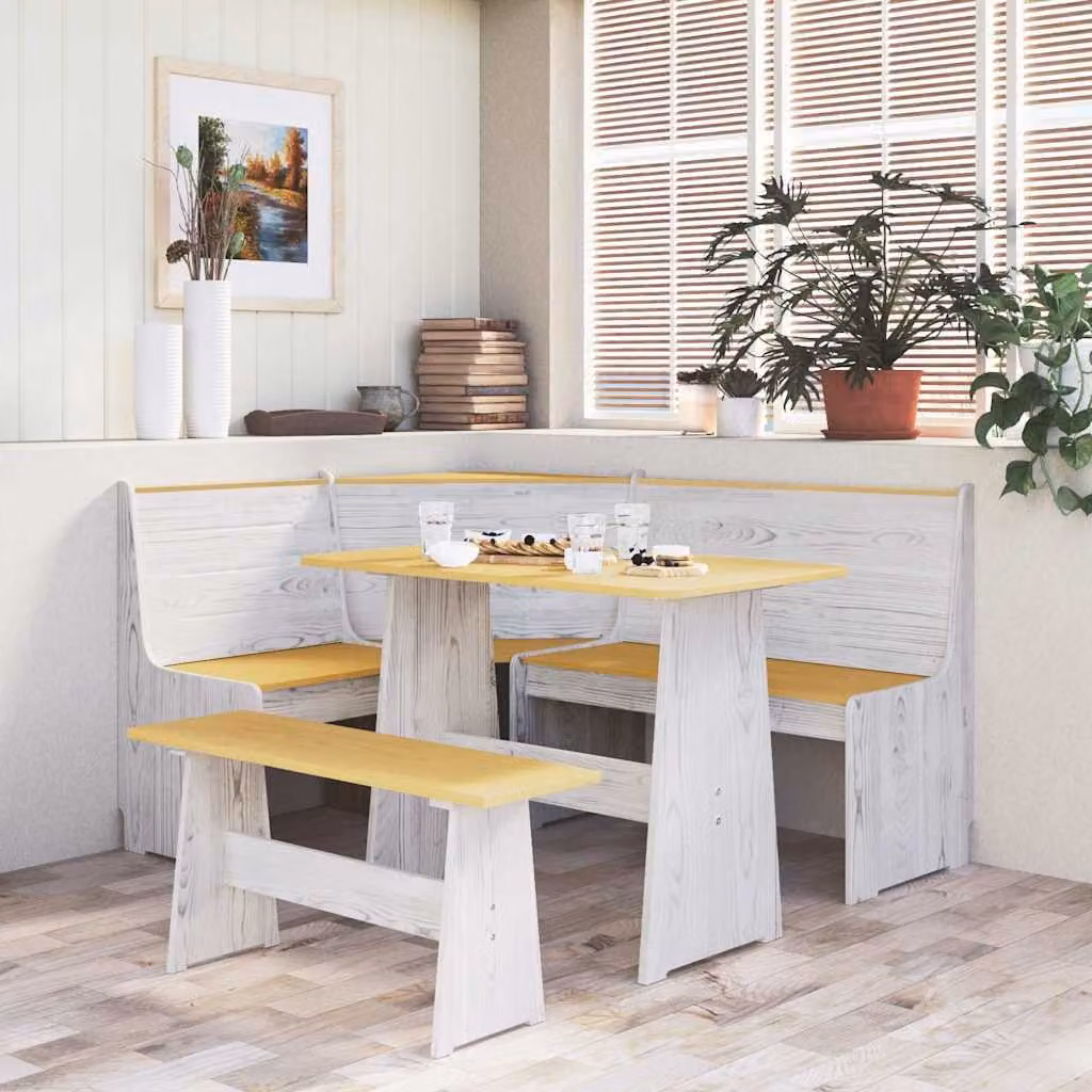 Panca Angolare REINE vidaXL in Legno di Pino, Colore Ambra e Bianco, L: 151 cm