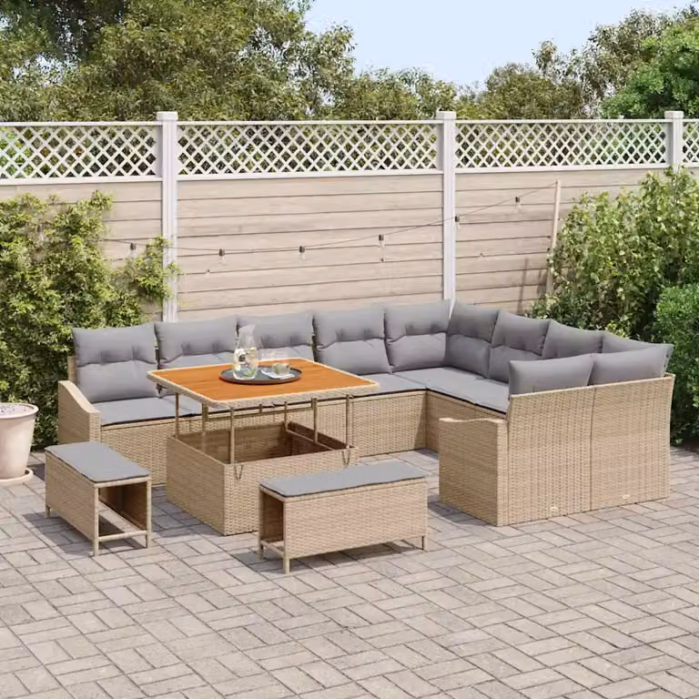 Set Divano da Giardino vidaXL a Forma a U con Cuscini Beige e Struttura in Metallo