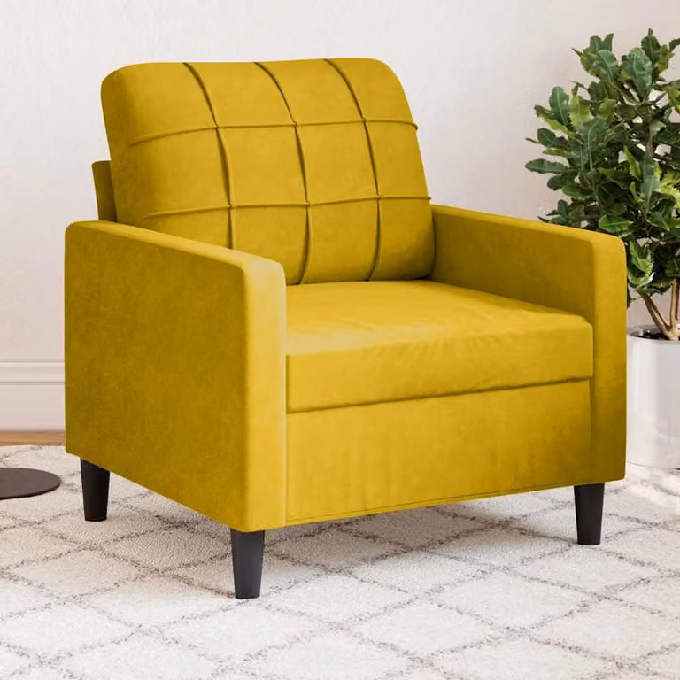 Poltrona moderna vidaXL in velluto giallo con struttura in metallo e braccioli