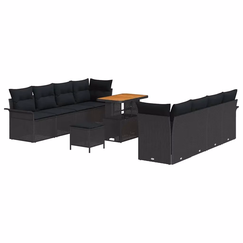 Set Divano da Giardino vidaXL 11 Pezzi in Polyrattan Nero con Cuscini e Tavolino – 2