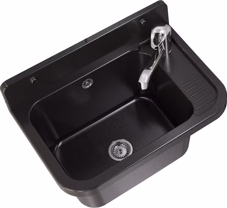 Granitan - Lavatoio - Lavandino 50x34 cm - Lavello nero - con miscelatore e sifone - PARON
