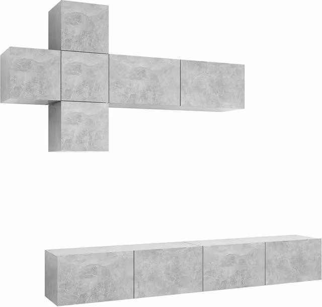 Set di Mobili Porta TV 7 pz | Armadietto TV | Mobile Porta TV Grigio Cemento in Legno Multistrato