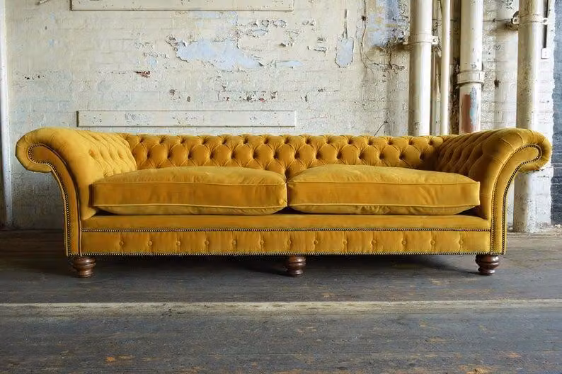 XXL Sofa 4 Sitzer Couch Chesterfield Polster Sitz Garnitur Leder Gelbe