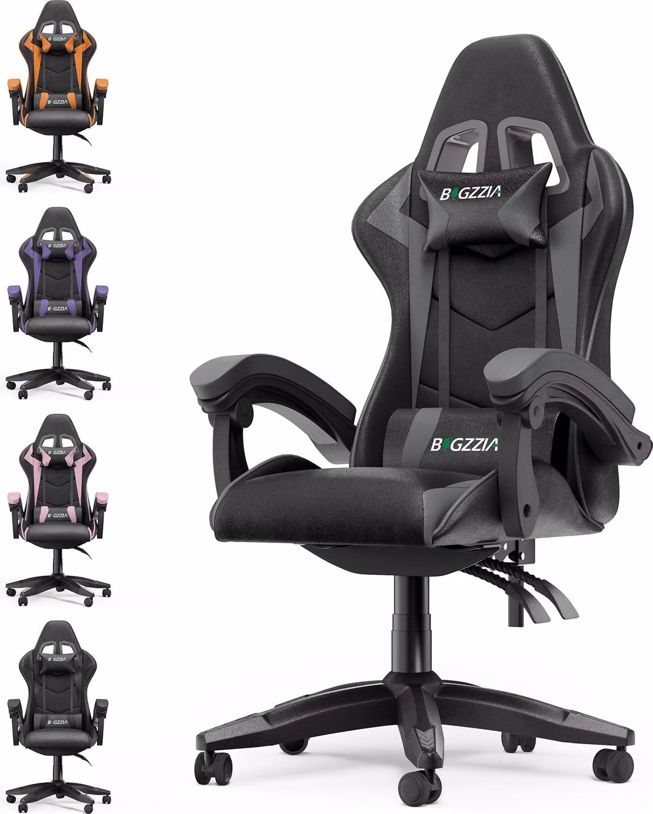 Sedia da gioco ergonomica - cuscino lombare + poggiatesta - regolabile in altezza - Nero e grigio