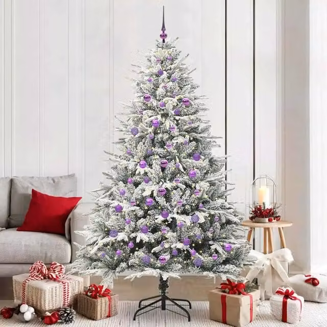 Albero di Natale Artificiale Pre-illuminato con LED Warm White e Set di Palline Verde vidaXL – 1