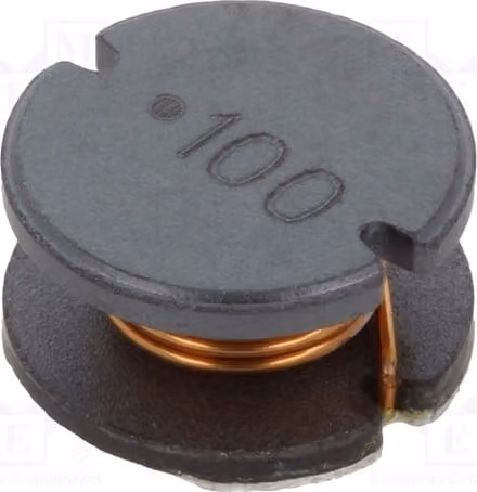 2 induttori: filo di rame, altezza: 6 mm ±10%, fattore di qualità: 15, induttanza: 100 μH, montaggio superficiale (SMD), diametro: 10 mm, corrente massima: 970 mA, resistenza: 350 mΩ, modello: SDR1006-101KL