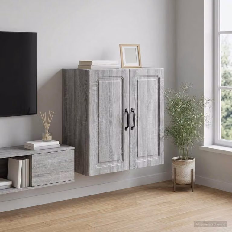 Mobiletto a muro vidaXL grigio in legno ingegnerizzato con ante a battente e ripiani regolabili L: 59 cm, P: 31 cm, H: 60 cm