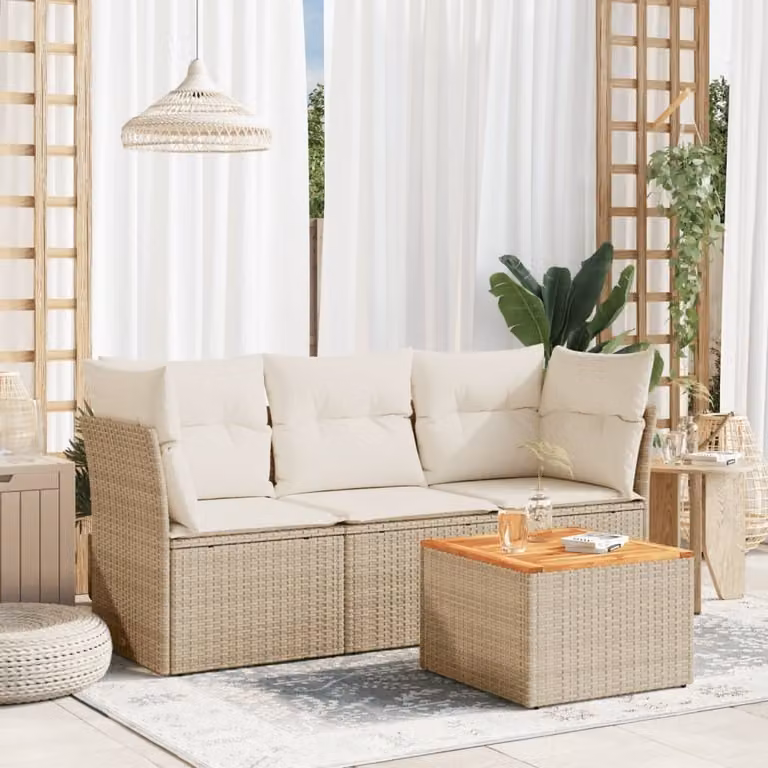 Maison Exclusive - Set di 4 divani da giardino con cuscini in polyrattan beige