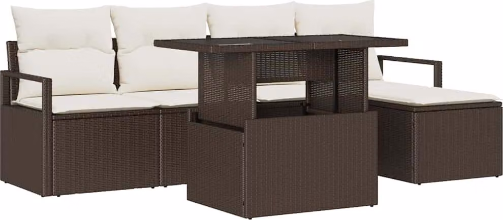 Set Divano da Giardino 6 pcs Marrone Poly Rattan