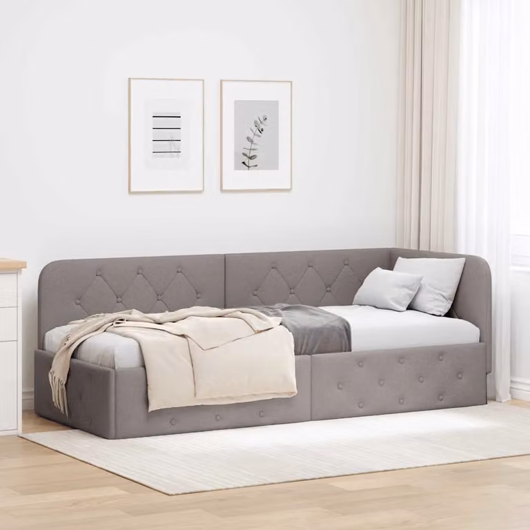 Cornice del letto ad angolo Talpa vidaXL in tessuto beige o grigio, L/P/H: 200 x 80 x 72 cm
