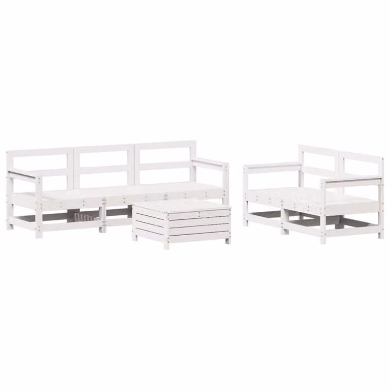 Set Divani da Giardino 6 pz Bianco in Legno Massello di Pino