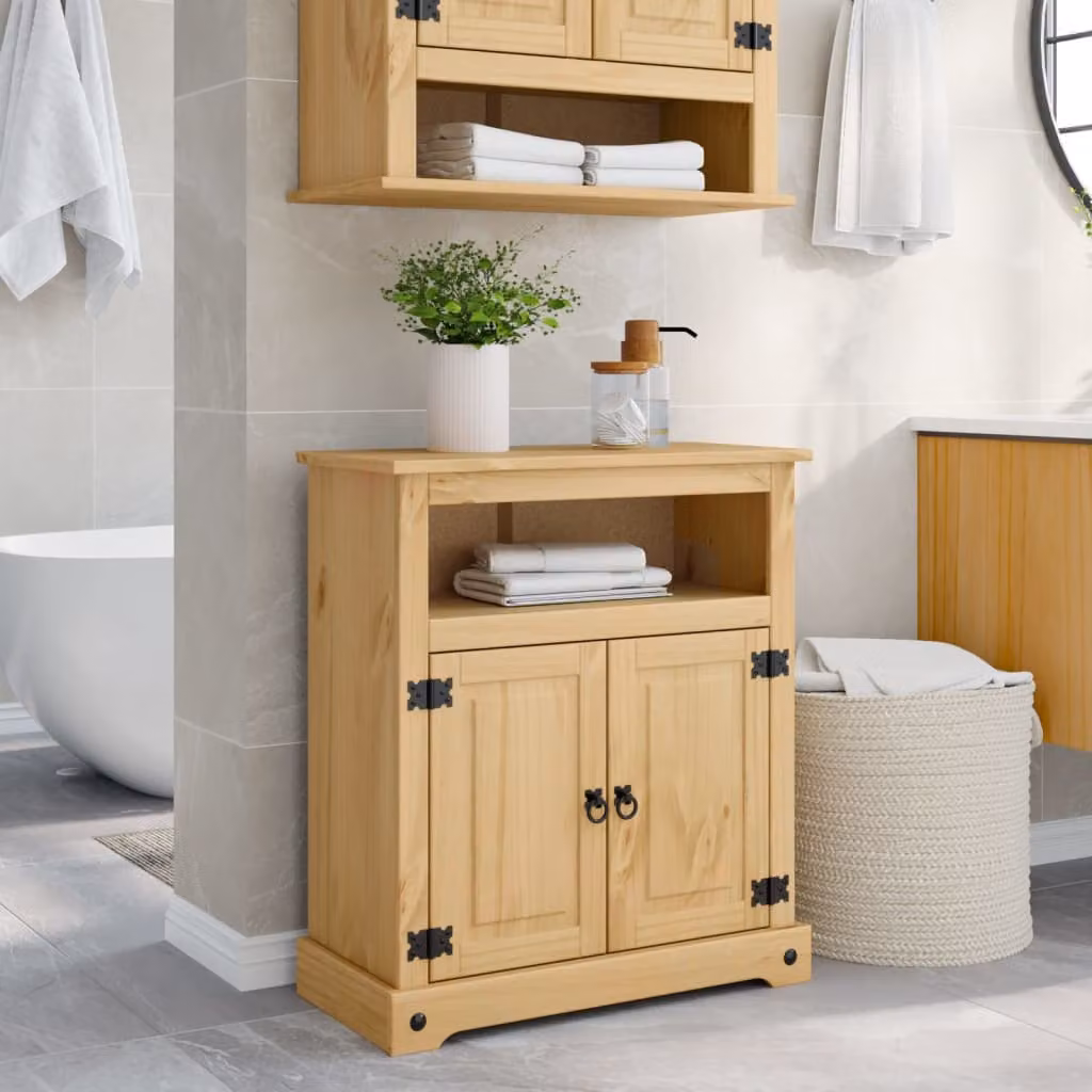 Mobile da bagno vidaXL Corona in legno massello di pino color marrone, L: 70 cm, P: 33 cm, H: 80 cm