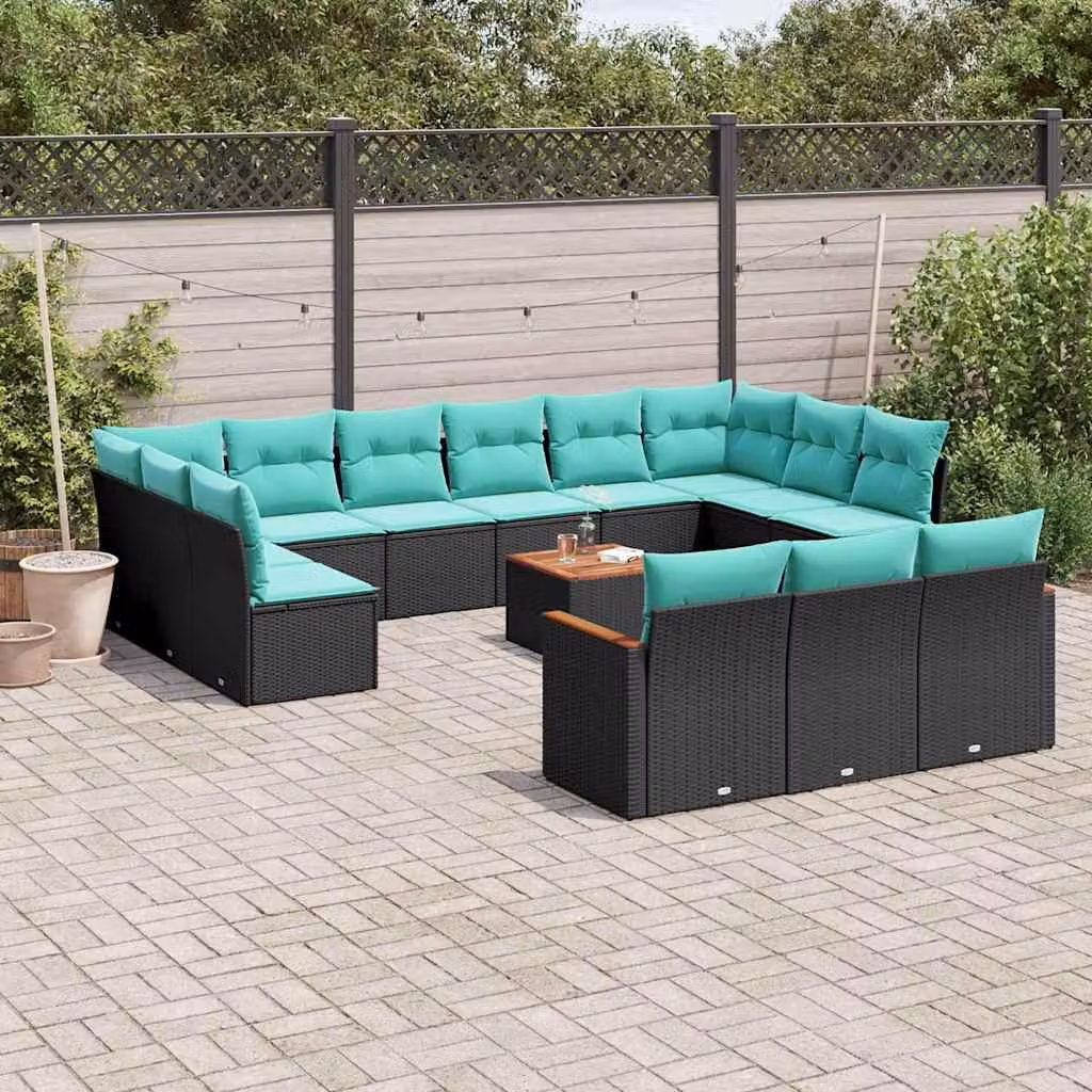 Maison Exclusive - Set di 14 pezzi per divano da giardino con cuscini, polyrattan nero